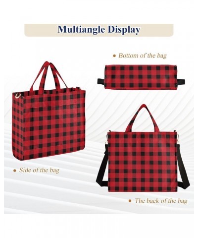 Red Buffalo Plaid Christmas Tote Bag Corduroy Bag Large Handbag Shoulder Bag Satchel Bag for Women $16.19 Totes