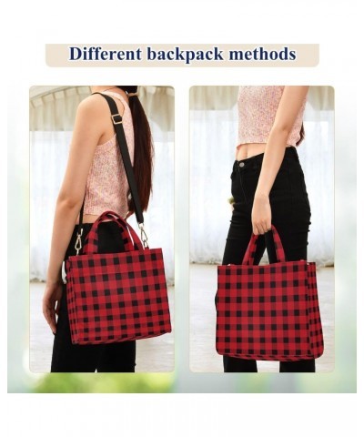 Red Buffalo Plaid Christmas Tote Bag Corduroy Bag Large Handbag Shoulder Bag Satchel Bag for Women $16.19 Totes