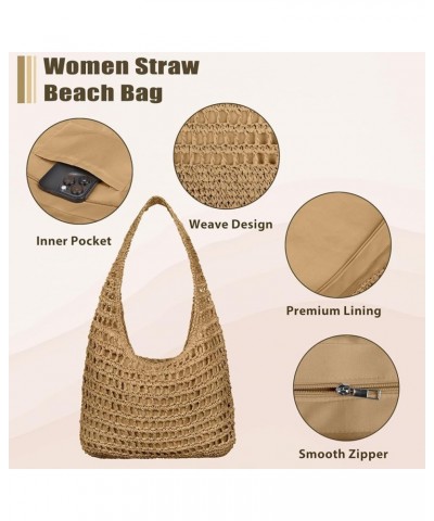 Straw Beach Bag for Women Straw Tote Bag Large Summer Woven Handmade Foldable Shoulder Handbag for Travel Vacation Brown $12....