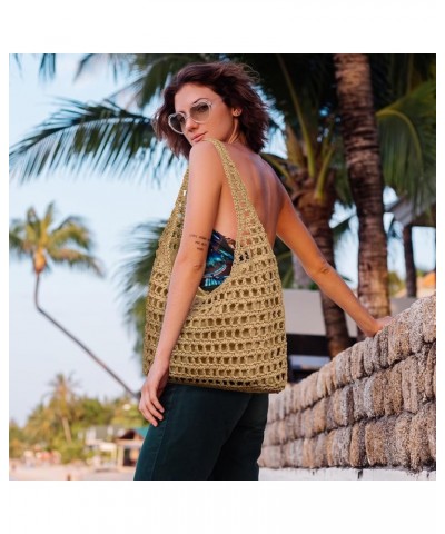 Straw Beach Bag for Women Straw Tote Bag Large Summer Woven Handmade Foldable Shoulder Handbag for Travel Vacation Brown $12....