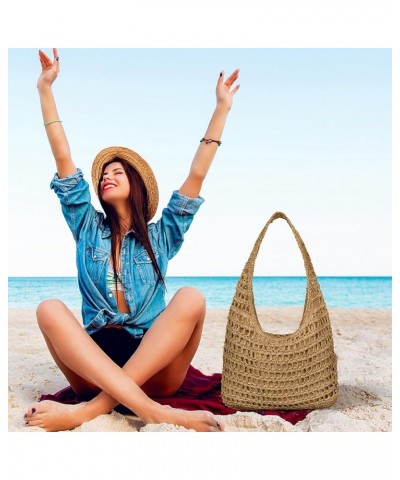 Straw Beach Bag for Women Straw Tote Bag Large Summer Woven Handmade Foldable Shoulder Handbag for Travel Vacation Brown $12....