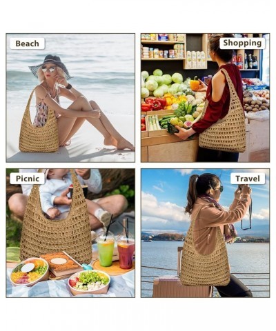 Straw Beach Bag for Women Straw Tote Bag Large Summer Woven Handmade Foldable Shoulder Handbag for Travel Vacation Brown $12....