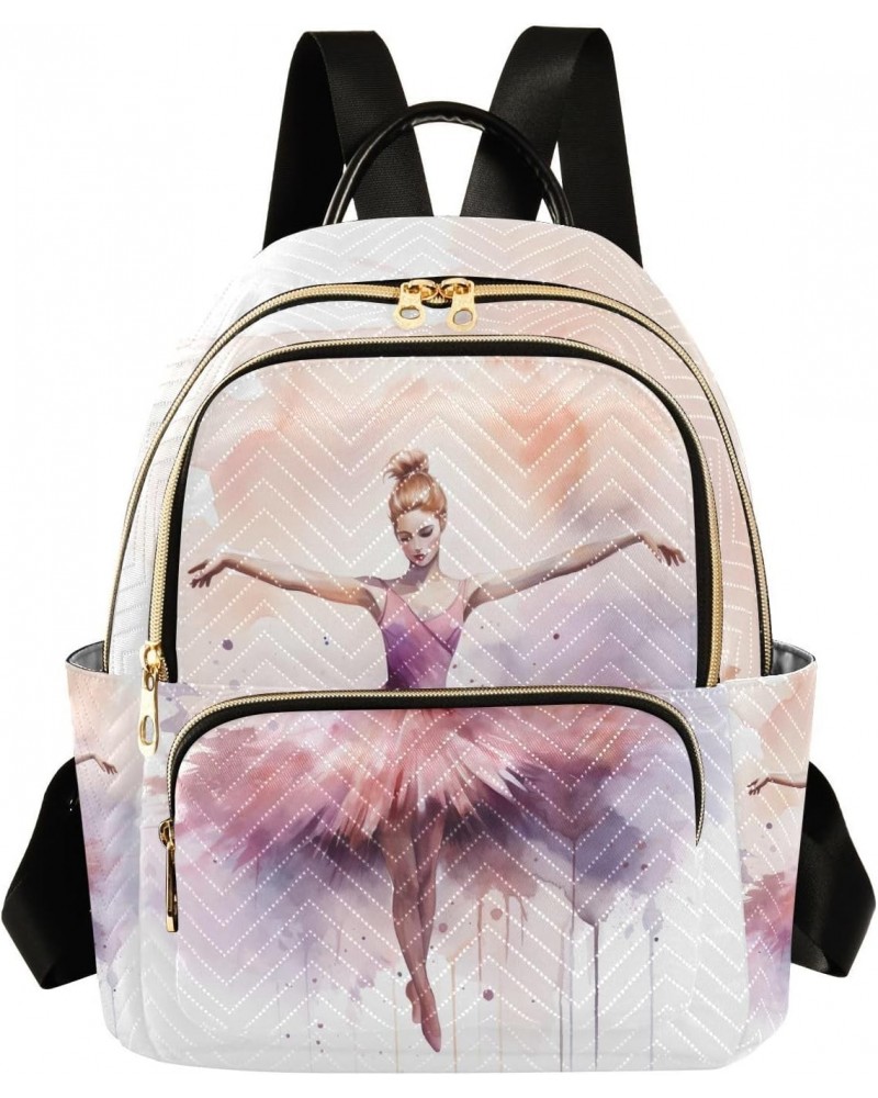 Purple Watercolor Ballerina Backpack for Women Casual Daypack Lightweight Small Backpacks Shoulder Bag Travel Purse for Outdo...