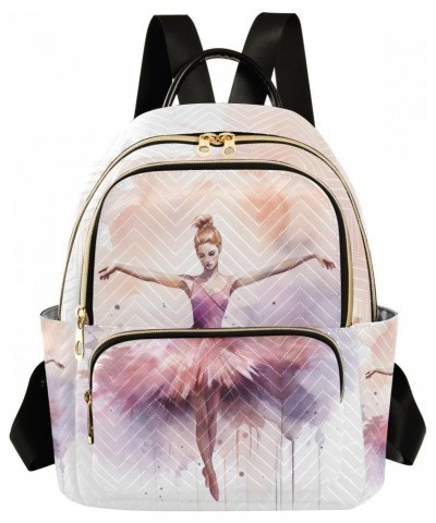 Purple Watercolor Ballerina Backpack for Women Casual Daypack Lightweight Small Backpacks Shoulder Bag Travel Purse for Outdo...