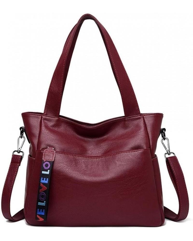 Women Shoulder Tote Zipper Purse PU Leather Top-handle Satchel Bags Ladies Medium Wine Red $21.31 Totes