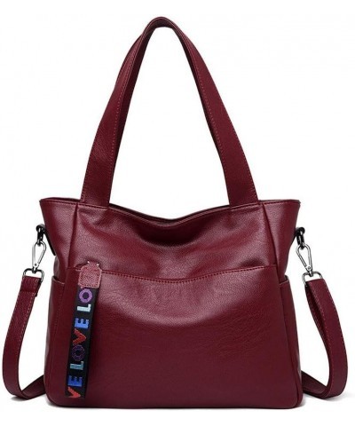 Women Shoulder Tote Zipper Purse PU Leather Top-handle Satchel Bags Ladies Medium Wine Red $21.31 Totes