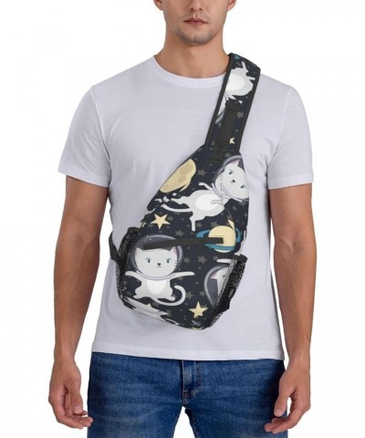 Cartoon Cat Astronaut in Space Pattern Sling Bag Crossbody Sling Backpack Chest Shoulder Bag Daypack for Hiking Walking Trave...