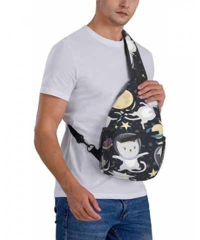 Cartoon Cat Astronaut in Space Pattern Sling Bag Crossbody Sling Backpack Chest Shoulder Bag Daypack for Hiking Walking Trave...