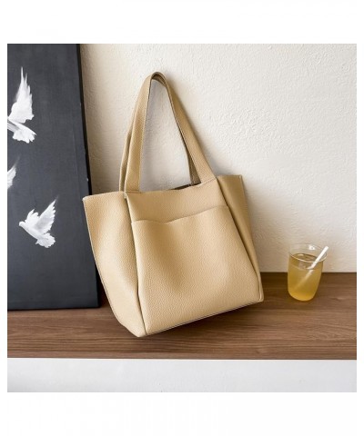 Women Simple Shoulder Bag Solid Color PU Leather Commuting Bags Large Capacity Fashion Tote Bag Hasp Closure Soft Tote Beige ...