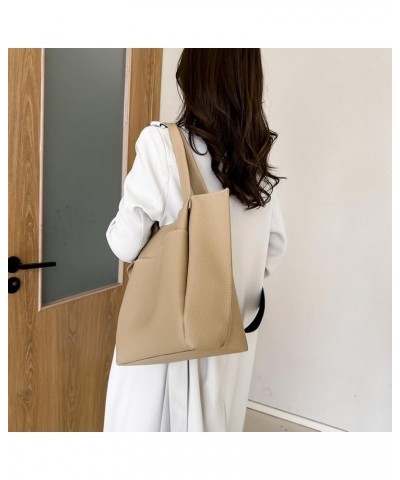 Women Simple Shoulder Bag Solid Color PU Leather Commuting Bags Large Capacity Fashion Tote Bag Hasp Closure Soft Tote Beige ...