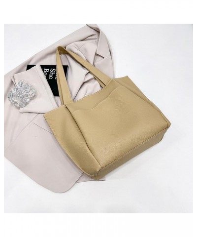 Women Simple Shoulder Bag Solid Color PU Leather Commuting Bags Large Capacity Fashion Tote Bag Hasp Closure Soft Tote Beige ...