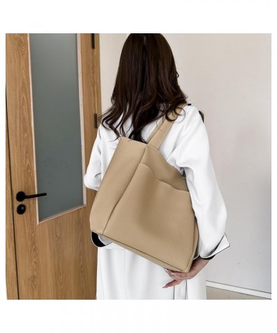 Women Simple Shoulder Bag Solid Color PU Leather Commuting Bags Large Capacity Fashion Tote Bag Hasp Closure Soft Tote Beige ...