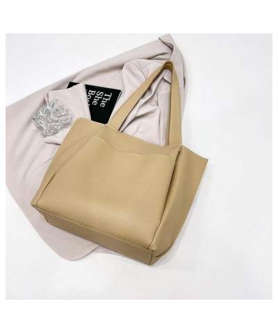 Women Simple Shoulder Bag Solid Color PU Leather Commuting Bags Large Capacity Fashion Tote Bag Hasp Closure Soft Tote Beige ...