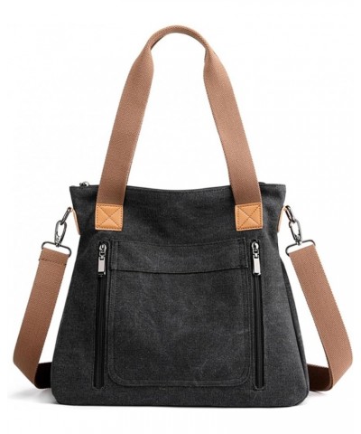 Canvas Tote Bag for Women Small Tote Bag Hobo Bag Canvas Crossbody Bag Shoulder Bag Satchel Handbag with Compartments Black $...