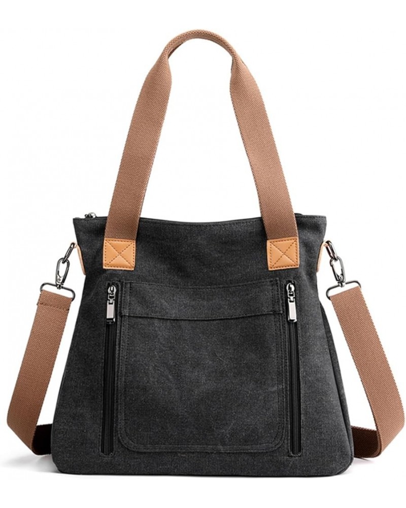 Canvas Tote Bag for Women Small Tote Bag Hobo Bag Canvas Crossbody Bag Shoulder Bag Satchel Handbag with Compartments Black $...