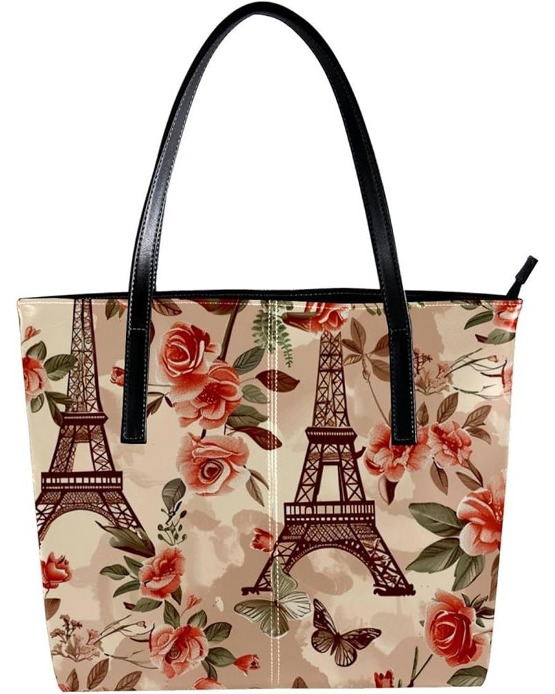 Tote Bags, Vegan Leather Large Tote Bag, Women's Tote Handbags, Eiffel Tower Paris Rainbow, Tote Bag for Work Pattern 5187 $2...