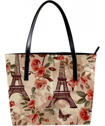 Tote Bags, Vegan Leather Large Tote Bag, Women's Tote Handbags, Eiffel Tower Paris Rainbow, Tote Bag for Work Pattern 5187 $2...