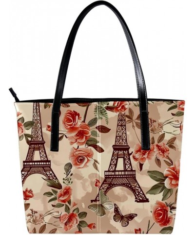 Tote Bags, Vegan Leather Large Tote Bag, Women's Tote Handbags, Eiffel Tower Paris Rainbow, Tote Bag for Work Pattern 5187 $2...