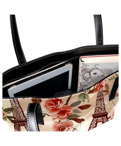 Tote Bags, Vegan Leather Large Tote Bag, Women's Tote Handbags, Eiffel Tower Paris Rainbow, Tote Bag for Work Pattern 5187 $2...