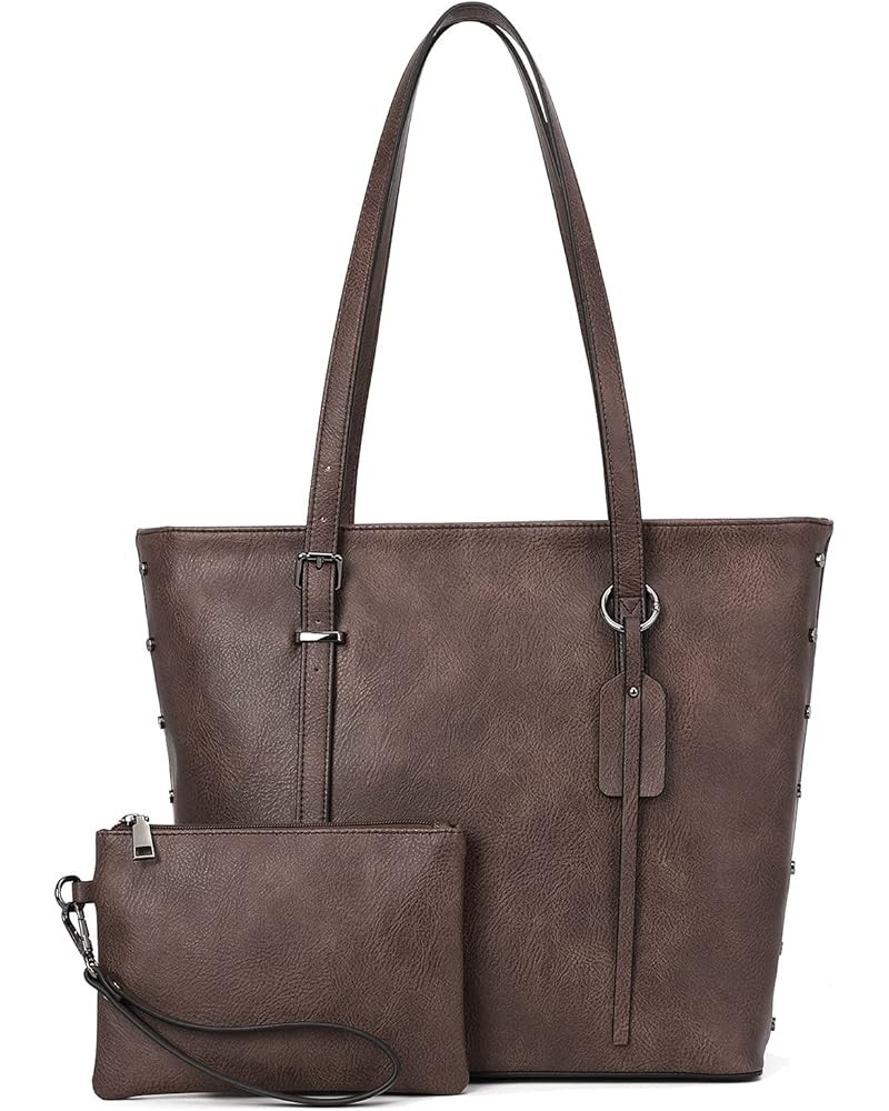 Handbag for Women Tote Bag PU Leather Large Shoulder Bag Top Handle Satchel Purses 2Pcs Set Dark Brown $23.52 Totes