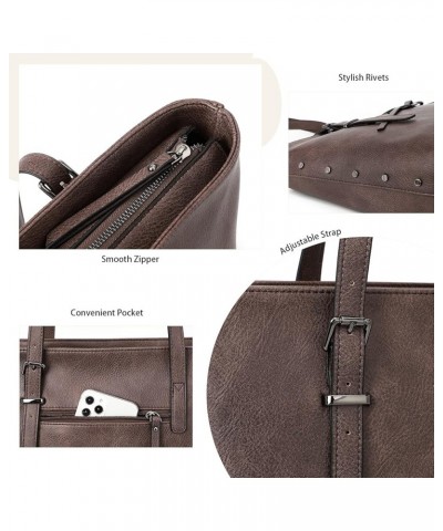 Handbag for Women Tote Bag PU Leather Large Shoulder Bag Top Handle Satchel Purses 2Pcs Set Dark Brown $23.52 Totes