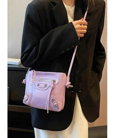 Hobo Bag Punk Style Satchel Shoulder Bag PU Leather Tote Bag Chic Fashion Crossbody Bag Purple $14.01 Totes