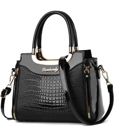 Glossy Patent Leather Handbags Purses for Women Satchel Crocodile Pattern Top Handle Handbag Ladies Shoulder Bag Black $36.62...