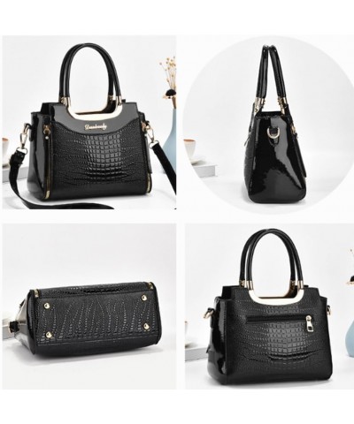 Glossy Patent Leather Handbags Purses for Women Satchel Crocodile Pattern Top Handle Handbag Ladies Shoulder Bag Black $36.62...