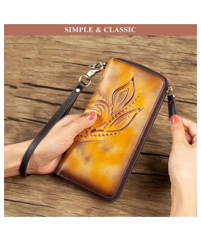 Women's RFID Blocking Wallet Embossed Genuine Leather Clutch Bag Wrist Strap Purses Coin Pocket Card Holder (Yellow) Brown $3...