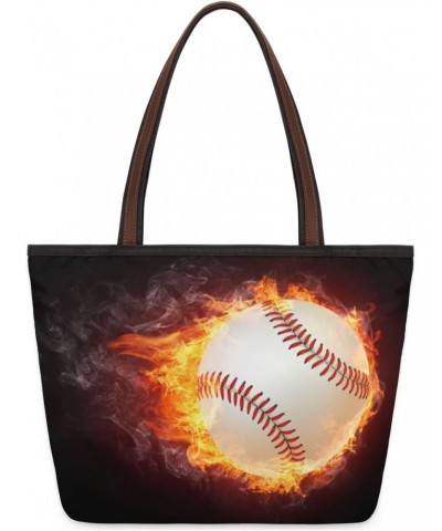 Women Tote Bag Large Handbag Fire Baseball Art Painting Shoulder Bag Zippered Satchel Purse for Work Travel Beach Bag $11.69 ...