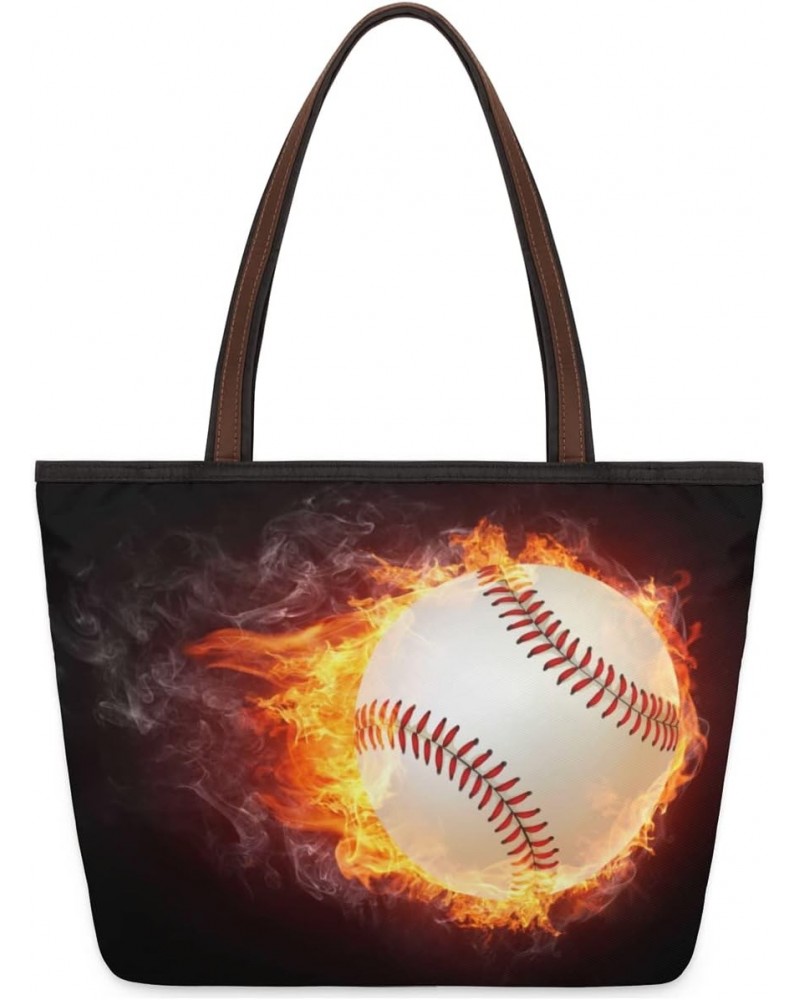 Women Tote Bag Large Handbag Fire Baseball Art Painting Shoulder Bag Zippered Satchel Purse for Work Travel Beach Bag $11.69 ...