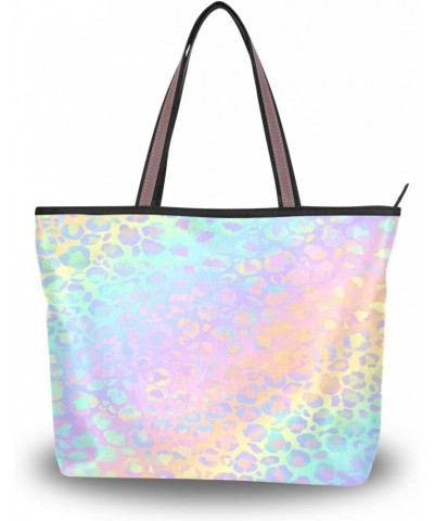 Womens Tote Bag, Tie Dye Leopard Ladies Zip Shoulder Handbags $11.52 Shoulder Bags