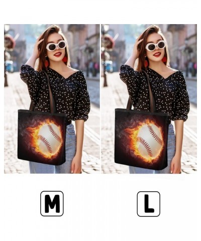 Women Tote Bag Large Handbag Fire Baseball Art Painting Shoulder Bag Zippered Satchel Purse for Work Travel Beach Bag $11.69 ...