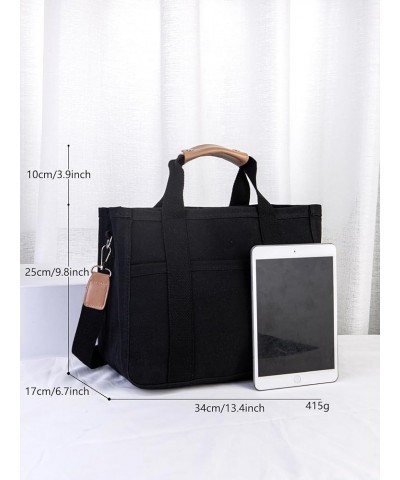 Canvas Tote Bag with Compartments Crossbody Tote Bag for Women Everything Tote Bag Black $10.56 Crossbody Bags