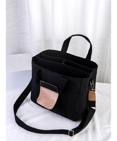 Canvas Tote Bag with Compartments Crossbody Tote Bag for Women Everything Tote Bag Black $10.56 Crossbody Bags