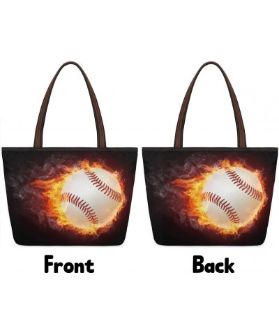 Women Tote Bag Large Handbag Fire Baseball Art Painting Shoulder Bag Zippered Satchel Purse for Work Travel Beach Bag $11.69 ...