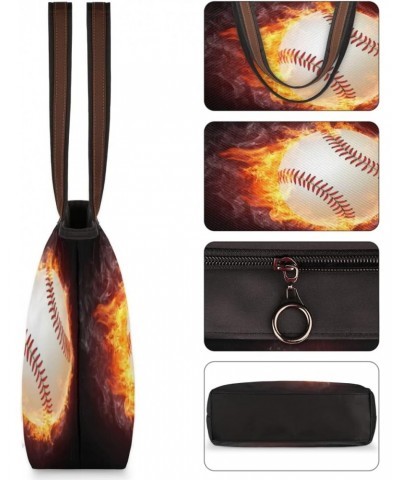 Women Tote Bag Large Handbag Fire Baseball Art Painting Shoulder Bag Zippered Satchel Purse for Work Travel Beach Bag $11.69 ...