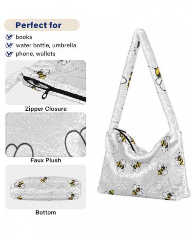 Women Boho Handbag Bee Cute Grey Underarm Bag Tote Bag Shoulder Bag Crossbody Bag Fluffy Cell Phone Purse Patriot Lady Travel...