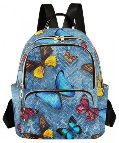 Colorful Butterflies Flying Blue Mini Backpack Purse for Women Travel Bag Fashion Daypack Back Pack Shoulder Bag Multicolor S...