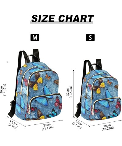 Colorful Butterflies Flying Blue Mini Backpack Purse for Women Travel Bag Fashion Daypack Back Pack Shoulder Bag Multicolor S...