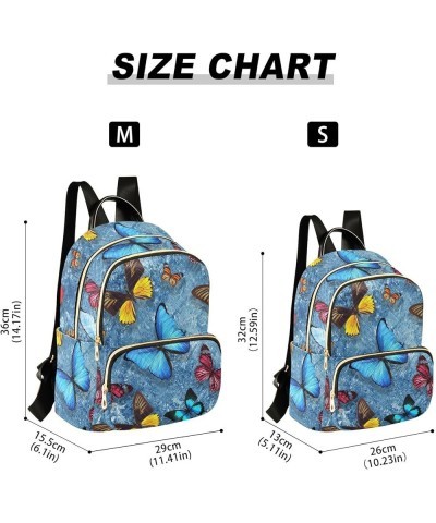 Colorful Butterflies Flying Blue Mini Backpack Purse for Women Travel Bag Fashion Daypack Back Pack Shoulder Bag Multicolor S...