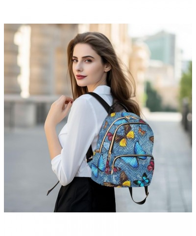 Colorful Butterflies Flying Blue Mini Backpack Purse for Women Travel Bag Fashion Daypack Back Pack Shoulder Bag Multicolor S...