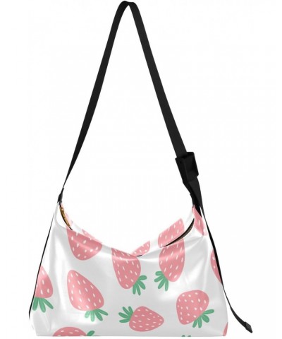 Pink Strawberries Hobo Bags for Women Crossbody Bag Handbag Purses Leather Shoulder Bag for Work GiftsTravel $18.14 Hobo Bags