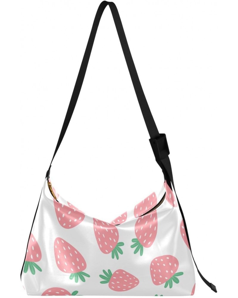 Pink Strawberries Hobo Bags for Women Crossbody Bag Handbag Purses Leather Shoulder Bag for Work GiftsTravel $18.14 Hobo Bags