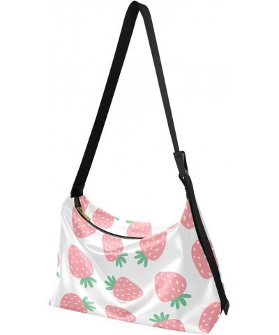 Pink Strawberries Hobo Bags for Women Crossbody Bag Handbag Purses Leather Shoulder Bag for Work GiftsTravel $18.14 Hobo Bags