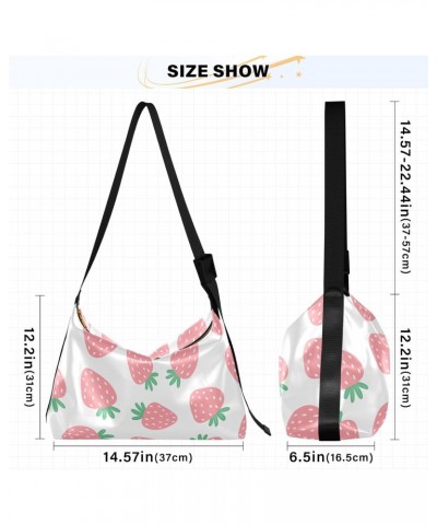 Pink Strawberries Hobo Bags for Women Crossbody Bag Handbag Purses Leather Shoulder Bag for Work GiftsTravel $18.14 Hobo Bags