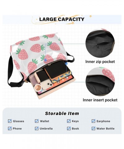 Pink Strawberries Hobo Bags for Women Crossbody Bag Handbag Purses Leather Shoulder Bag for Work GiftsTravel $18.14 Hobo Bags