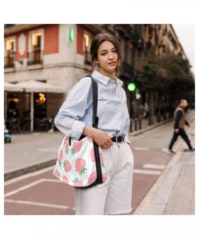 Pink Strawberries Hobo Bags for Women Crossbody Bag Handbag Purses Leather Shoulder Bag for Work GiftsTravel $18.14 Hobo Bags