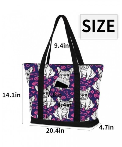 Tote Bag for Women Canvas Shoulder Bag Large Casual Handbag Lightweight Tote Bag with Zipper for Work Travel Shopping Dog Bon...