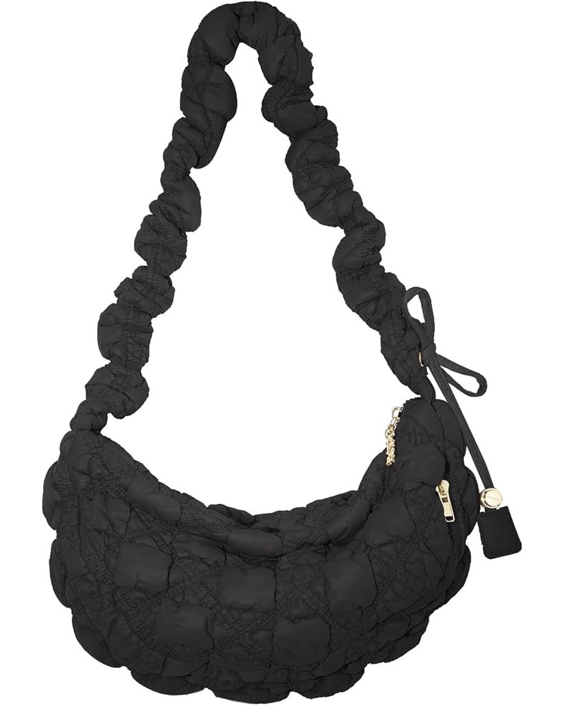 Quilted Shoulder Bag Puffer Handbag Crossbody Purse Padded Cloud Hobo Bag with Adjustable Strap Black $18.35 Shoulder Bags